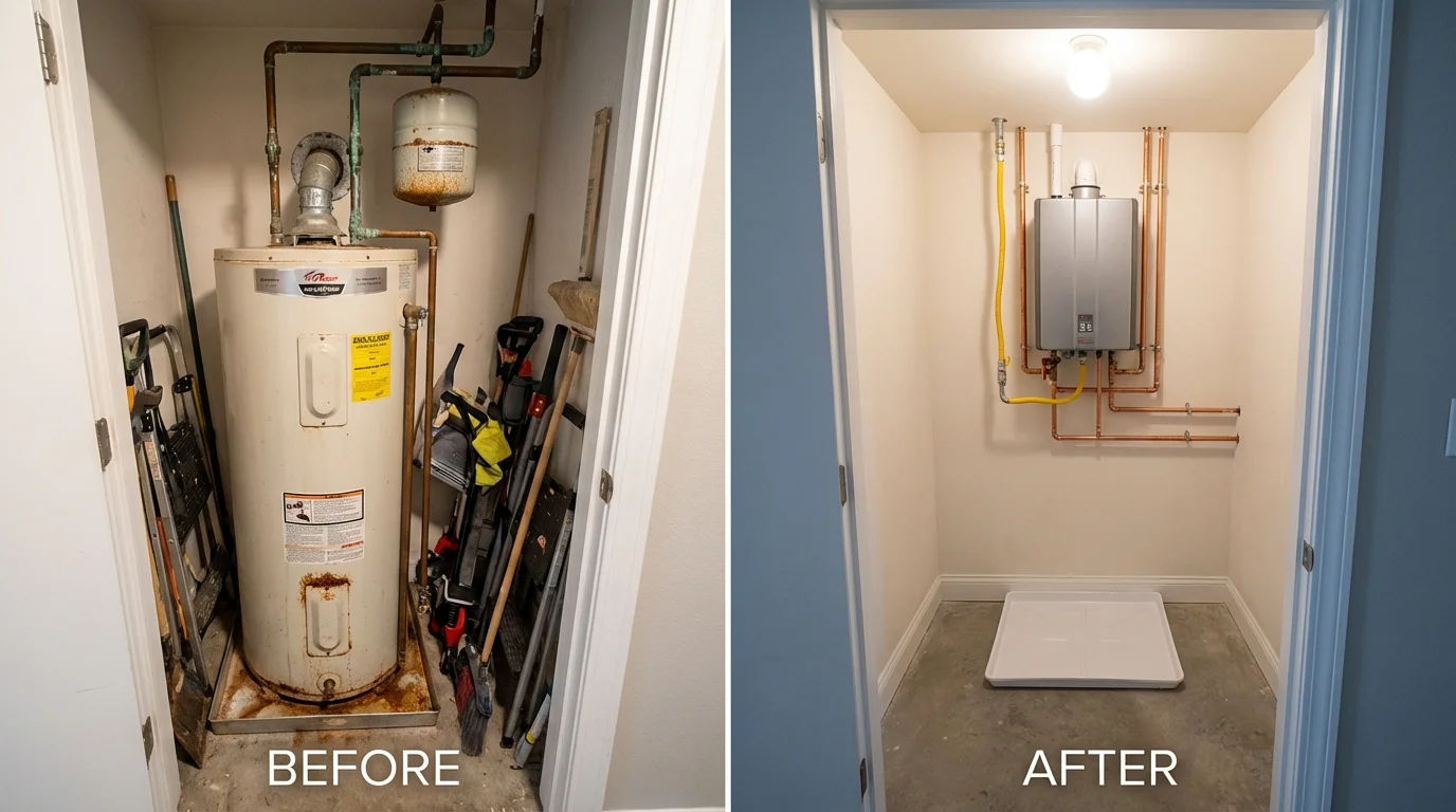 Tank water heater versus wall-mounted tankless unit comparison for Bloomingdale, NJ homeowners
