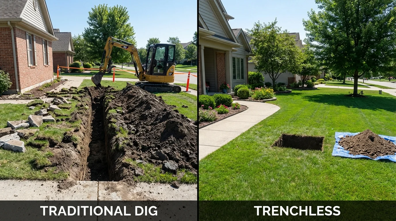 Trenchless sewer repair with minimal yard damage versus traditional excavation in Bloomingdale, NJ